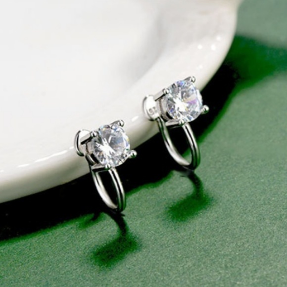 Jewelry - Sterling Silver Clip-On Diamond Huggie Earrings